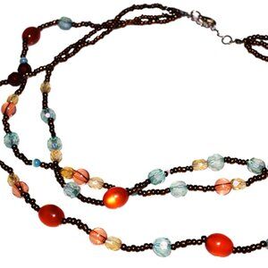 Triple Antique Beaded Necklace with Bronze Seed Beads from the 1980s